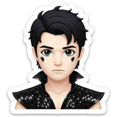 Cronus with black hair, black sequin outfit sticker