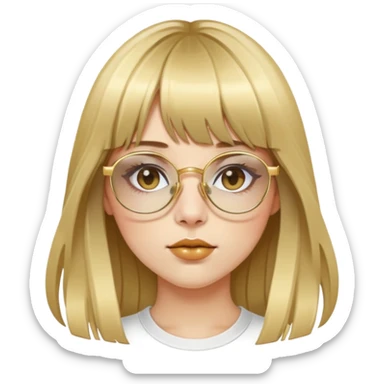 pretty girl with long layered hair and bangs with gold glasses and gold septum  sticker