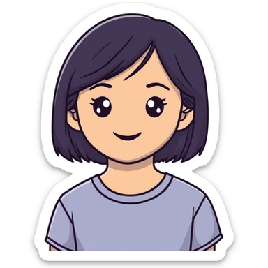 lightskin young girl with black straight hair and dark eyes, smiling sticker