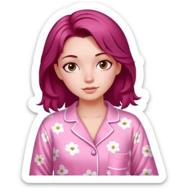A beautiful, burgundy haired girl wearing pink pajamas sticker