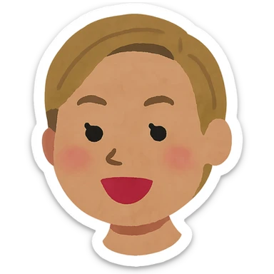 Beyoncé's head in Irasutoya style, smiling, cartoon simplicity, pastel palette, round cheeks, short hair, no background sticker