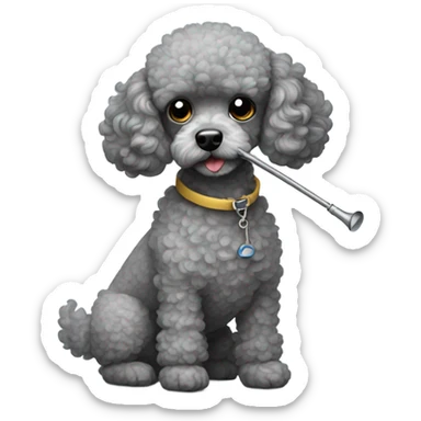 Sad gray toy poodle smoking a curved pipe  sticker
