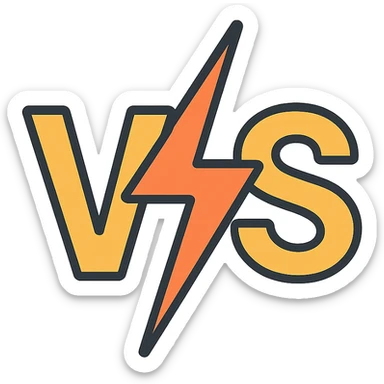 bold 'VS' in the center with a lightning bolt splitting the letters, modern icon style sticker