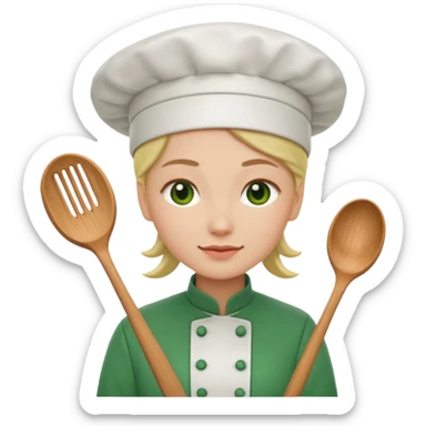 Small icon emoji of woman chef cook, minimum details, green #36a767 main colorSmall icon emoji of woman chef cook, minimum details, green #36a767 main color sticker