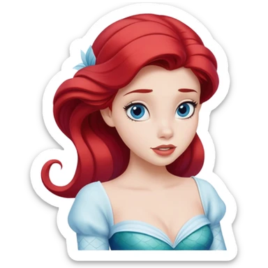 Disney human Ariel in white and blue outfit, exploring with curious expression sticker