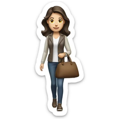 brunette caucasian woman dressed nice walking with a purse sticker