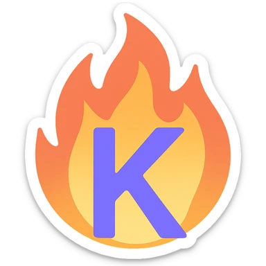vibrant letter 'K' in color surrounded by stylized fire exaggerated to look dramatic and expressive sticker