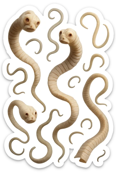 PARASSITI COME LA TENIA FLUTTUANO IN ARIA, iperrealistico 4k sticker