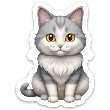 a grey and white cat sitting regally sticker