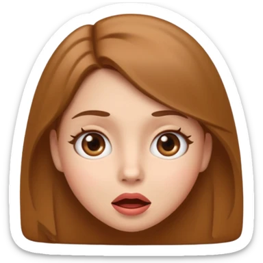 apple style emoji of a girl with fair skin, slightly slanted brown eyes, full lips, light brown hair, and a surprised expression sticker