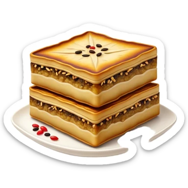 Martabak Cinematic Realistic Martabak Dish Emoji, depicted as a single, square slice of sweet, thick martabak with a rich, indulgent filling, rendered with detailed textures and vibrant, appetizing lighting. sticker