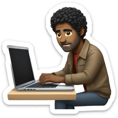 North African man with black hair typing on a MacBook Pro  sticker