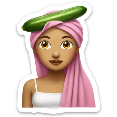 Latina girl with pink towel on head and cucumber on eyes sticker