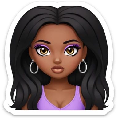 pretty bratz baddie, black eyeliner, dark skin, black hair, black  eyes sticker