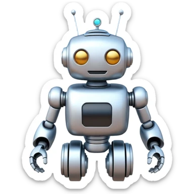 A flying robot in the fluffy clouds, 3D render sticker