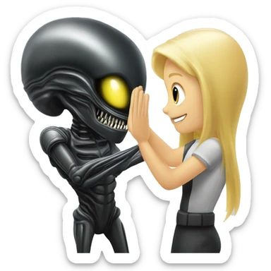 Xenomorph giving high-five to a blonde girl sticker