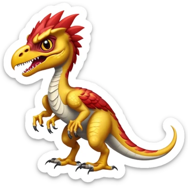 Angry winged velociraptor with golden skin and dark red eyes sticker
