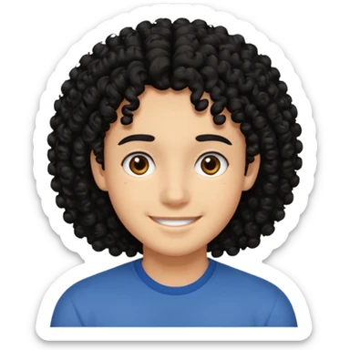 face like 18 years old, black curly hair not big, easy smile sticker
