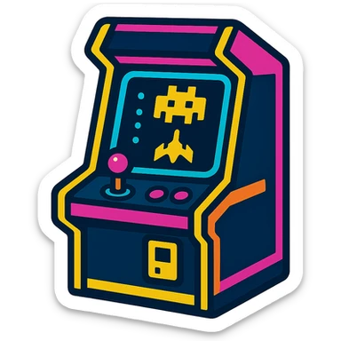 retro 80s style arcade game icon with neon colors sticker