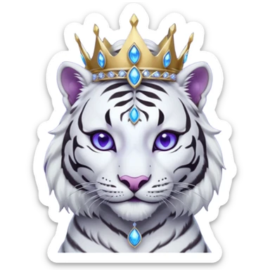 ESO Female white/black tiger khajiit leader of the umbral rose, glowing blue eyes, glowing blue 'third eye' gem; silver crown/tiara with purple gems sticker