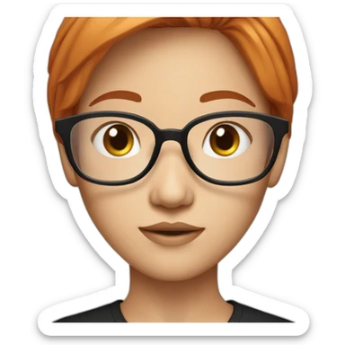 Red haired Asian girl clear glasses black shirt sticker