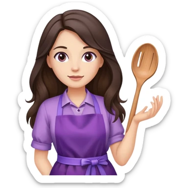 Brunette long hair lady with a purple apron sticker