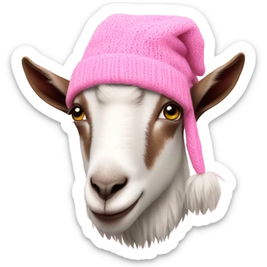 A goat in a pink knitted hat sticker