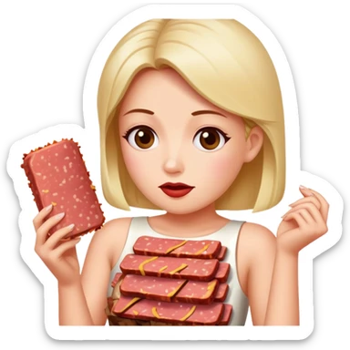 paris art woman with SPAM MEAT dress eating spam sticker