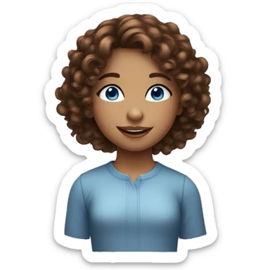 girl with blue eyes and brown curly hair and big lips with smiling eyes sticker