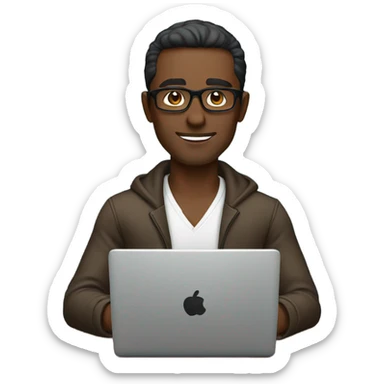 Man working on a laptop brown boy dark skin with glas sticker