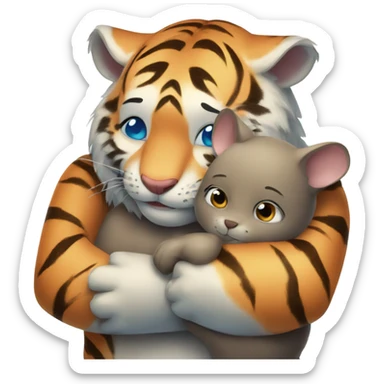 Cute tiger with blue eyes hugging a wombat sticker