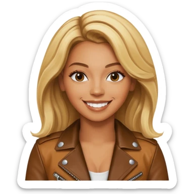 beyonce blonde hair jane wear leather jacket, smile happy sticker