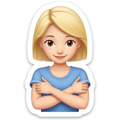 A girl smiling crossing her arms around her neck sticker