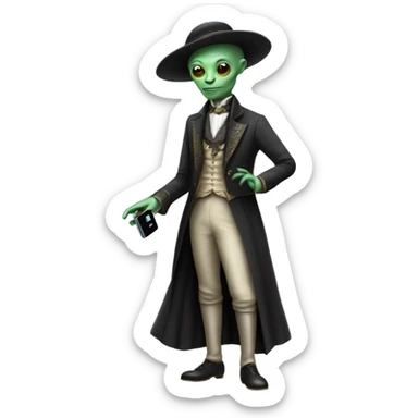 alien galora in Victorian dress elegant, full body, holding usb key sticker