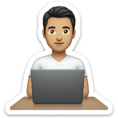 black hair central asian man with laptop sticker