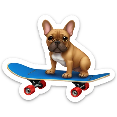 A brown French bulldog on a skateboard sticker