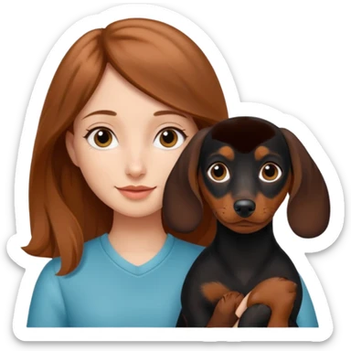 Light brown hair girl with black and tan dash hound puppy sticker
