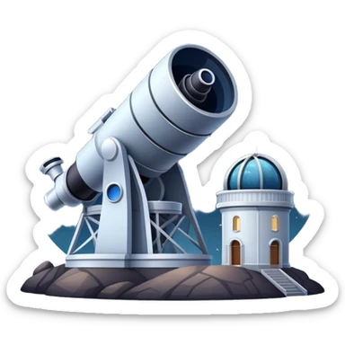 An icon featuring an observatory with a giant telescope, set against a starry sky. The design includes visible planets, distant stars, and galaxies, symbolizing the study of astronomy and celestial exploration. Transparent background highlights the wonder of the universe. sticker