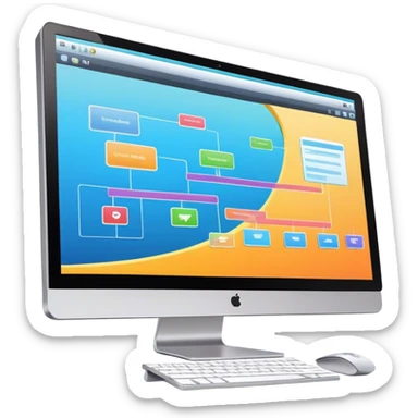 Create an emoji for animation and motion design. Show a computer monitor displaying moving cartoon creation process, with a timeline, keyframes, and motion effects. Use modern, vibrant colors. No emojis or smiley faces. Transparent background. sticker