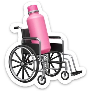 Pink water bottle sitting on a wheelchair with cars in the background  sticker