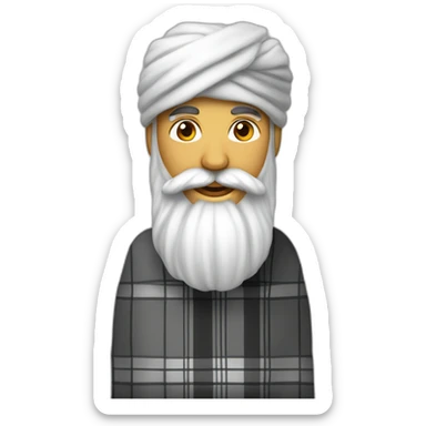 homme peau matte avec une très longue barbe noir un turban à carreaux blancs et une longue robe blanche sticker