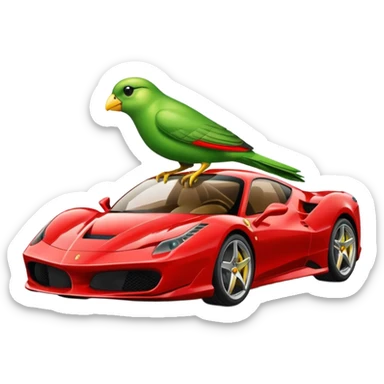 A green bird with ferrari car sticker