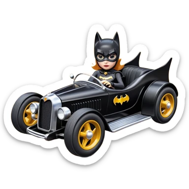 Hot wheels racing cartoons BatGirl’s sixty’s tv show 1932 stealth retro cat burglar sporty petite off-road pursuit mobile cruiser car (reclined seating position) sticker