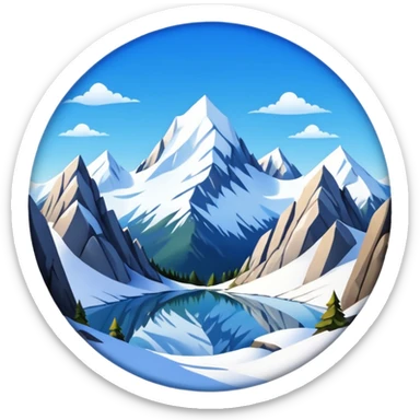 a snowy mountain landscape with rocky peaks and a clear sky, fish eye lens effect sticker