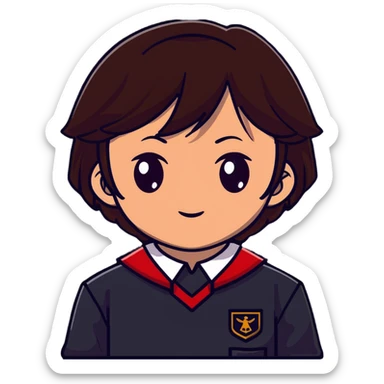 Ayanokoji with cold, expressionless face, sharp brown eyes, dark brown hair, red school uniform, serious vibe sticker