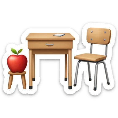 very simple classroom interior with one desk and one chair, only window visible, no apple, no blackboard, simple background sticker