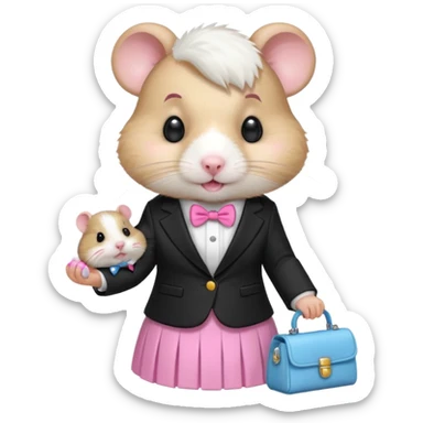 Mama hamster white wearing channel blazer n skirt with baby hamster with dummy in his mouth sticker