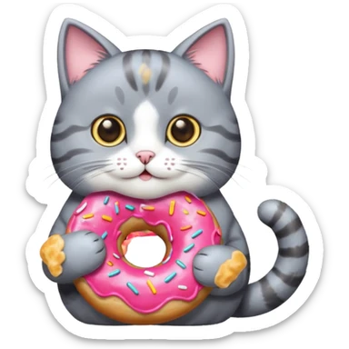 cat grey donut sticker