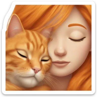 orange cat sleeping with long haired brunette girl sticker