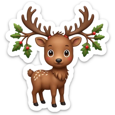 reindeer baby  cute, full body , branches stuck in head sticker